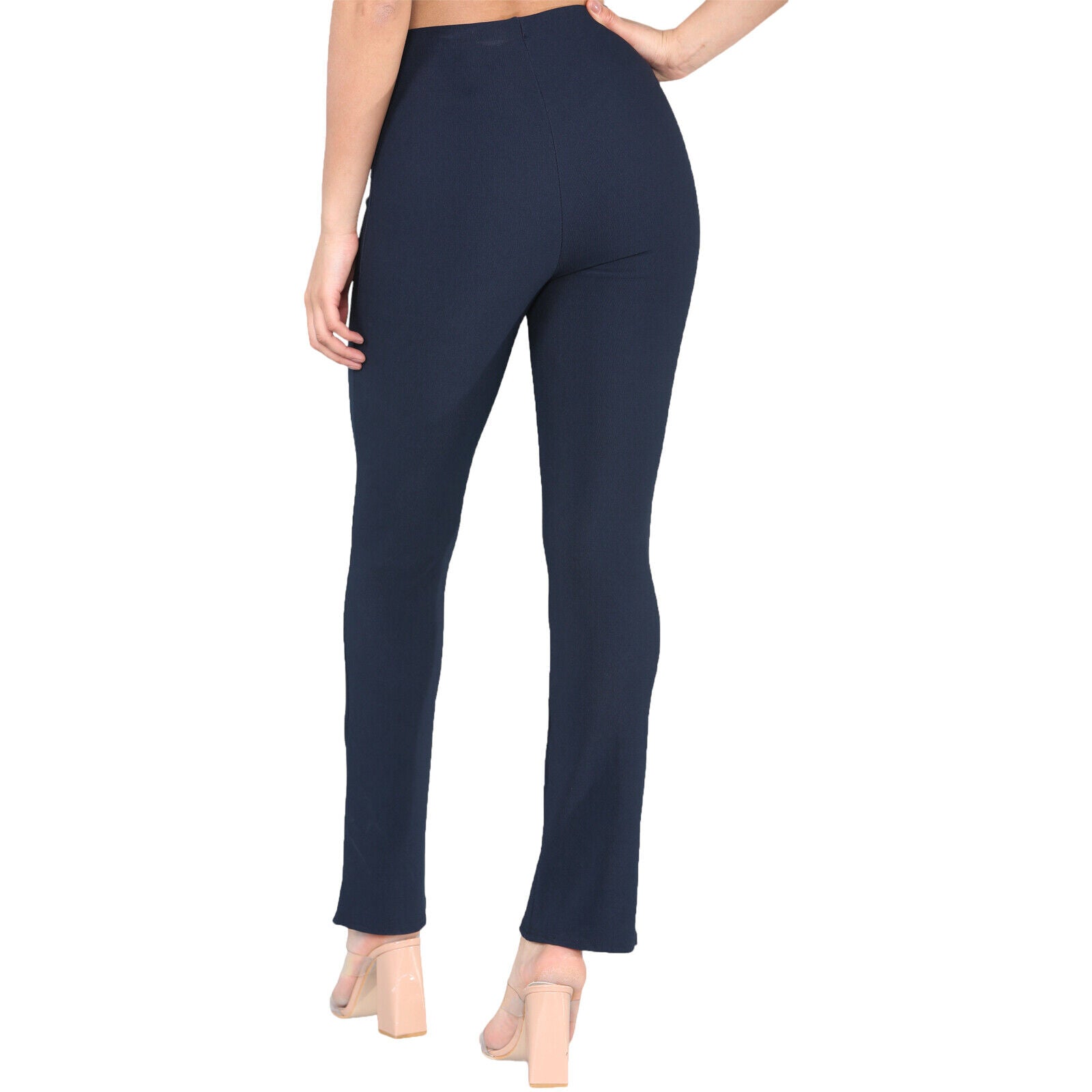 2 PACK WOMENS BOOTLEG TROUSERS LADIES BOOTCUT STRETCH FINELY RIBBED WORK BOTTOMS