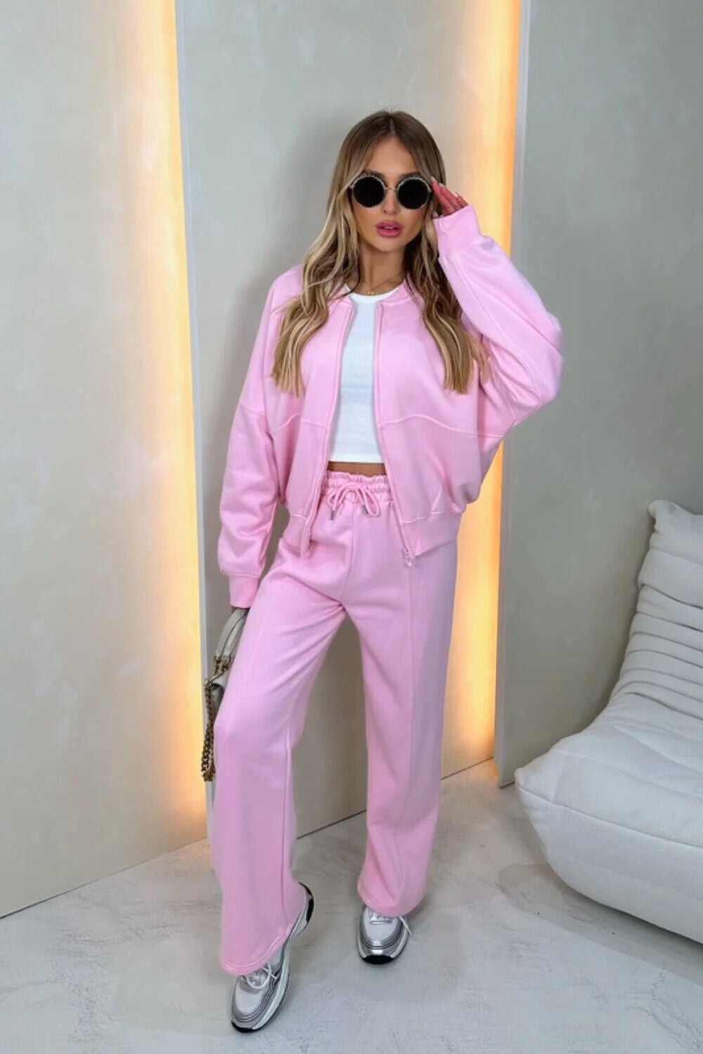 Women Bomber Oversize Baggy 2 Piece Lounge Wear Casual Set Ladies Suit Tracksuit