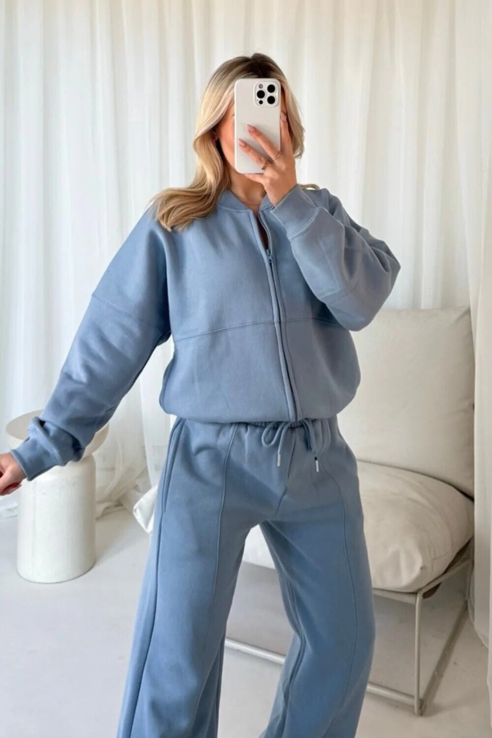 Women Bomber Oversize Baggy 2 Piece Lounge Wear Casual Set Ladies Suit Tracksuit