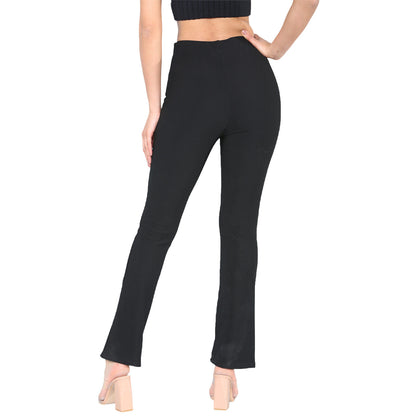 2 PACK WOMENS BOOTLEG TROUSERS LADIES BOOTCUT STRETCH FINELY RIBBED WORK BOTTOMS