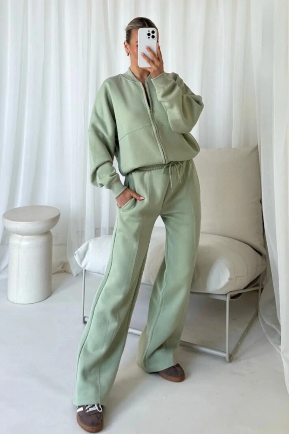 Women Bomber Oversize Baggy 2 Piece Lounge Wear Casual Set Ladies Suit Tracksuit