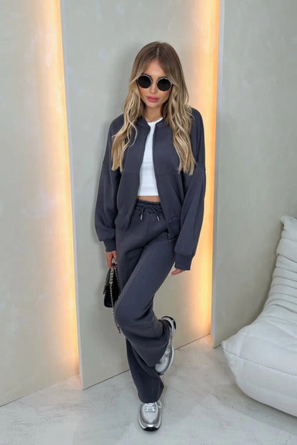 Women Bomber Oversize Baggy 2 Piece Lounge Wear Casual Set Ladies Suit Tracksuit